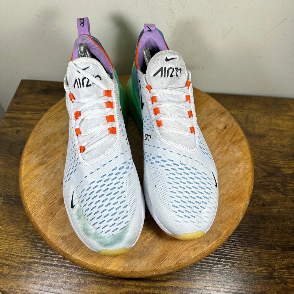 Nike Air Max 270 Running Shoes White Black Orange DX2347-100 Men's Size 11.5